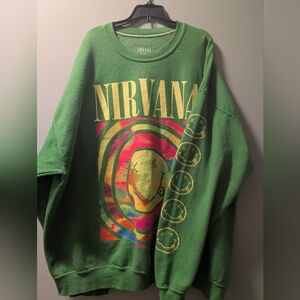 Nirvana X Urban Outfitters Oversized Sweatshirt Spiral Smile Face Green - S/M